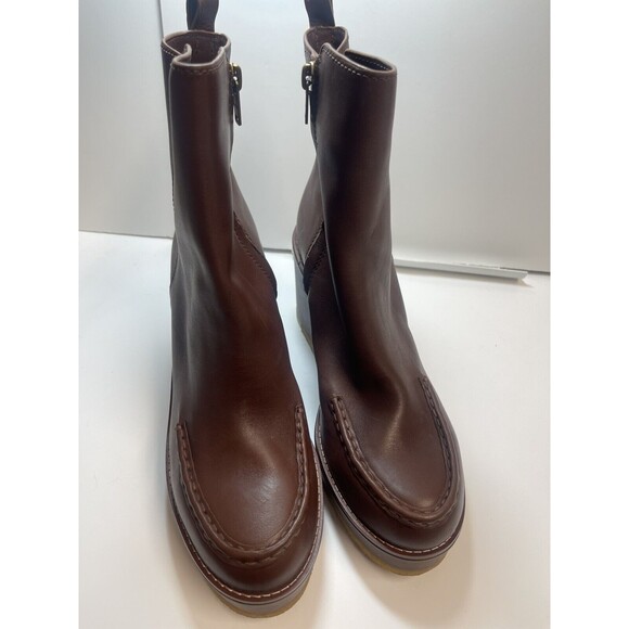 Coach Leather Brady Bootie In Walnut Brown Sz 8.5 New - Picture 2 of 11